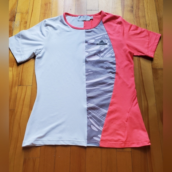 Adidas by Stella McCartney Barricade short sleeves top. Pink, grey & white. M. - Picture 1 of 8